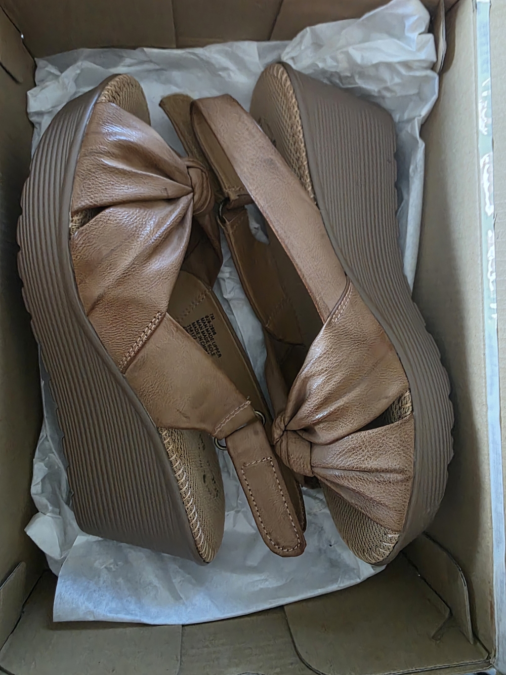 Women’s Brown Wedge Sandals with Knotted Strap